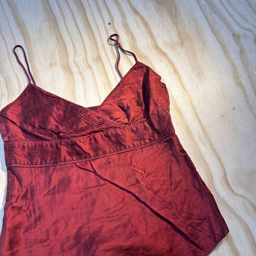 J.Crew Women 6 Burgundy Red 100% Silk Pintuck Surplice Cami Tank Top